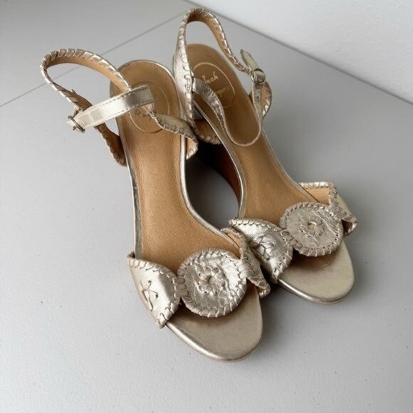 Jack Rogers Luccia stardust gold wedge heeled sandals ankle strap 10 - Picture 6 of 11